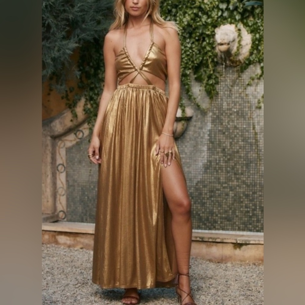 12th Tribe Metallic Gold Maxi Dress